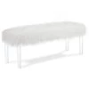 White Faux Fur Bench with Acrylic Clear Legs 16.5 in. L x 48.75 in. W x 19.25 in. H by Benjara
