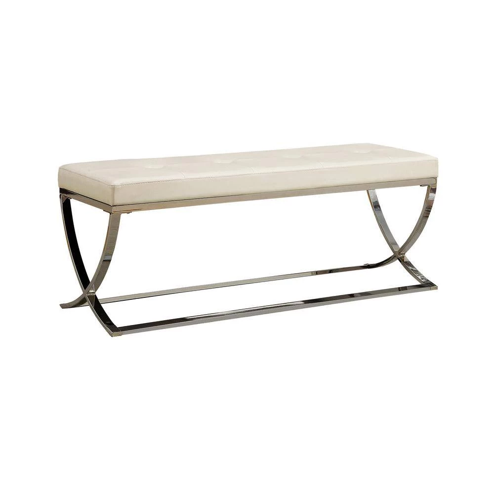 Modernly White Charming Bench 48 in. L x 16 in. W x 18.5 in. H by Benjara 2 Modernly White Charming Bench 48 in. L x 16 in. W x 18.5 in. H by Benjara - Image 2