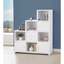 50 in. L x 15.25 in. W x 63 in. H White Asymmetrical Bookcase with Cube Storage Compartments by Benjara -Cheap Benjara Store white benjara bookcases bookshelves bm159126 31 1000