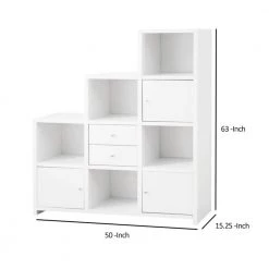 50 in. L x 15.25 in. W x 63 in. H White Asymmetrical Bookcase with Cube Storage Compartments by Benjara -Cheap Benjara Store white benjara bookcases bookshelves bm159126 4f 1000