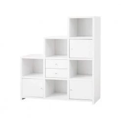 50 in. L x 15.25 in. W x 63 in. H White Asymmetrical Bookcase with Cube Storage Compartments by Benjara