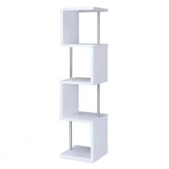 Modern 66.5 in. Height White 4-Tier Wood and Metal Bookcase by Benjara