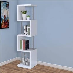 Modern 66.5 in. Height White 4-Tier Wood and Metal Bookcase by Benjara -Cheap Benjara Store white benjara bookcases bookshelves bm159152 c3 1000