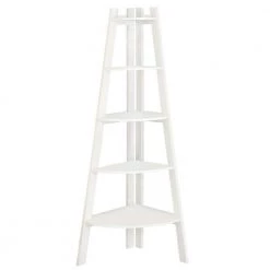 63.25 in. White Wood 5-shelf Corner Ladder Bookcase by Benjara