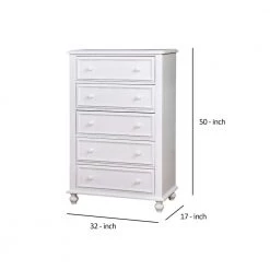 White Wooden 5 Drawers Chest of Drawers 17" D x 32" W x 50" H by Benjara -Cheap Benjara Store white benjara chest of drawers bm165991 1f 1000