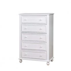 White Wooden 5 Drawers Chest of Drawers 17" D x 32" W x 50" H by Benjara