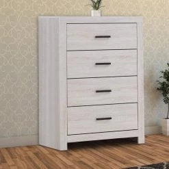 5-Drawer White Chest of Drawers with Metal Bar Pulls (44.75 in. H x 31.5 in. W x 16.25 in. L) by Benjara -Cheap Benjara Store white benjara chest of drawers bm242655 31 1000