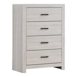 5-Drawer White Chest of Drawers with Metal Bar Pulls (44.75 in. H x 31.5 in. W x 16.25 in. L) by Benjara