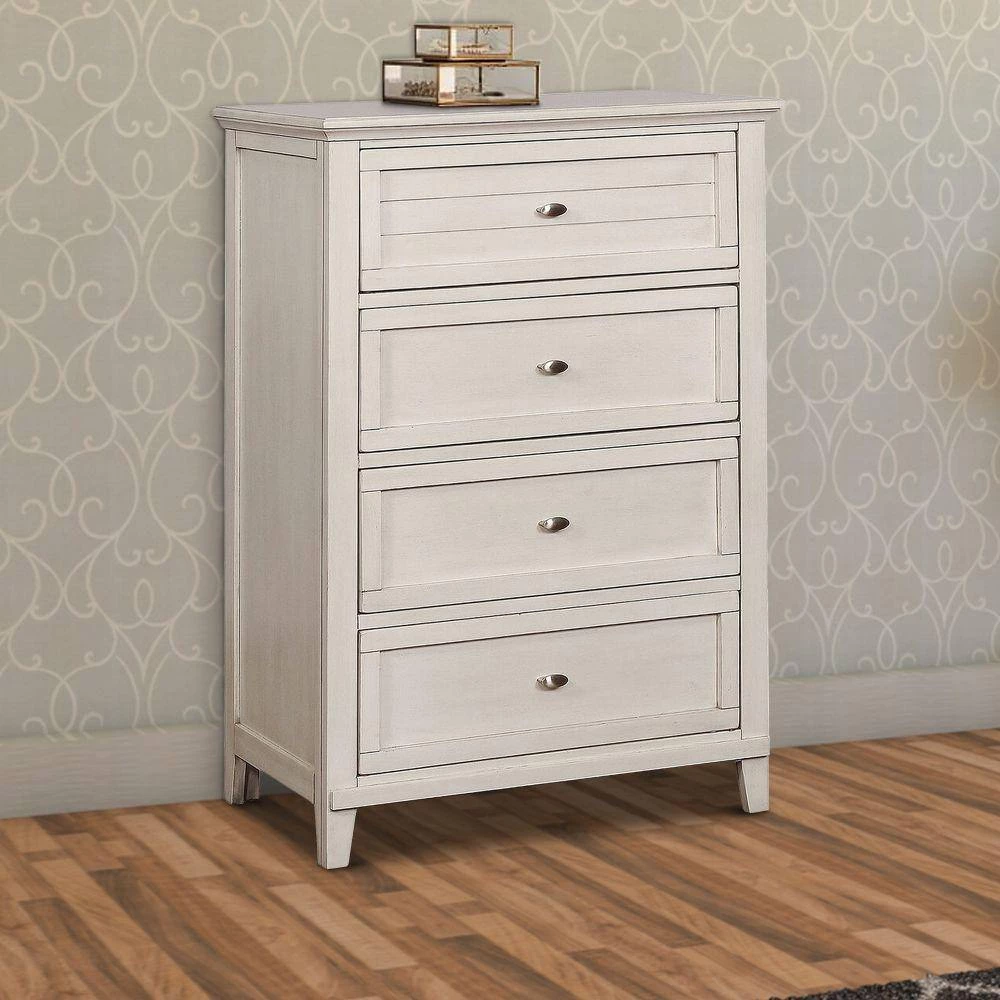 41.75 in. H x 29 in. W x 17 in. L Antique White Chest with 4-Drawers and Metal Pulls by Benjara 8 41.75 in. H x 29 in. W x 17 in. L Antique White Chest with 4-Drawers and Metal Pulls by Benjara - Image 8