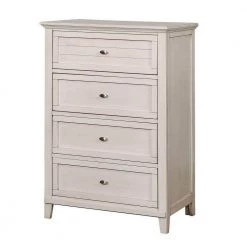 41.75 in. H x 29 in. W x 17 in. L Antique White Chest with 4-Drawers and Metal Pulls by Benjara