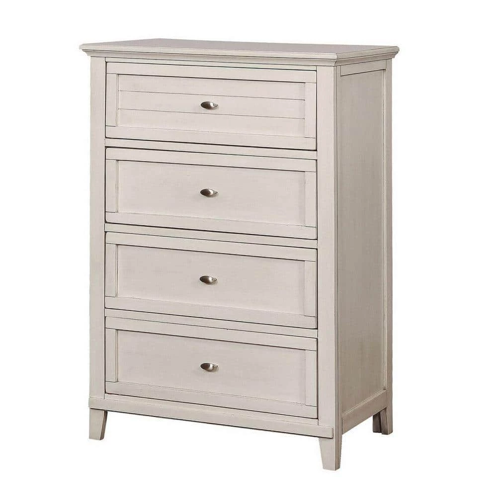 41.75 in. H x 29 in. W x 17 in. L Antique White Chest with 4-Drawers and Metal Pulls by Benjara 1 41.75 in. H x 29 in. W x 17 in. L Antique White Chest with 4-Drawers and Metal Pulls by Benjara