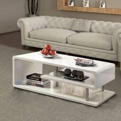 Ninove 48 in. White Large Rectangle Wood Coffee Table with Shelf by Benjara -Cheap Benjara Store white benjara coffee tables bm123078 31 1000