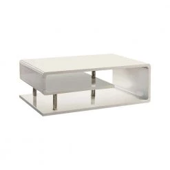 Ninove 48 in. White Large Rectangle Wood Coffee Table with Shelf by Benjara