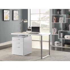 Superb 30 in. H White Metal Office Desk with Reversible Set Up by Benjara -Cheap Benjara Store white benjara computer desks bm156249 31 1000