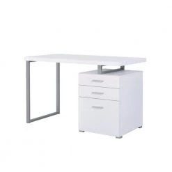Superb 30 in. H White Metal Office Desk with Reversible Set Up by Benjara