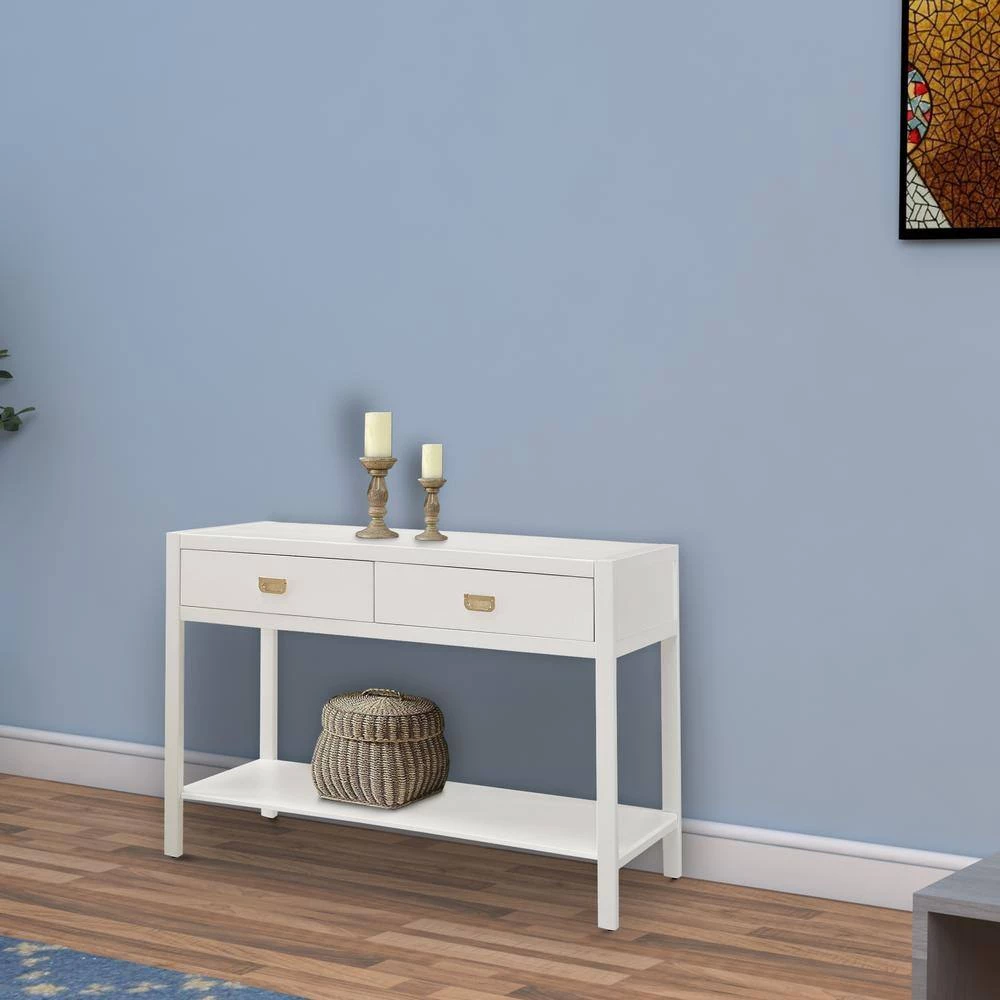 44 in. White Standard Rectangle Wood Console Table with 2-Drawers by Benjara 8 44 in. White Standard Rectangle Wood Console Table with 2-Drawers by Benjara - Image 8