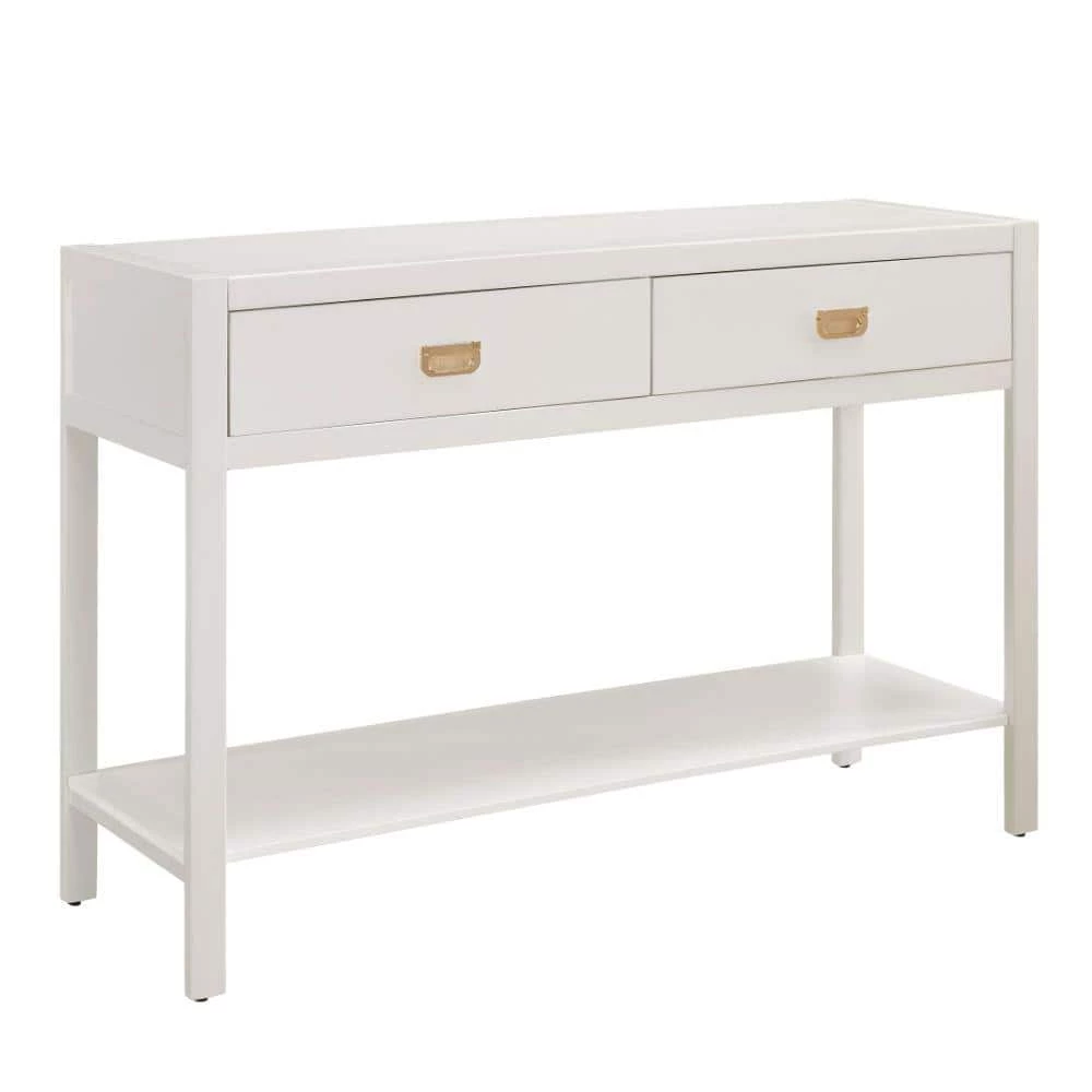 44 in. White Standard Rectangle Wood Console Table with 2-Drawers by Benjara 1 44 in. White Standard Rectangle Wood Console Table with 2-Drawers by Benjara