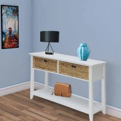 44 in. White Rectangle Wood Console Table with 2-Drawers by Benjara -Cheap Benjara Store white benjara console tables bm154247 31 1000