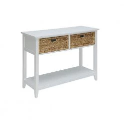 44 in. White Rectangle Wood Console Table with 2-Drawers by Benjara