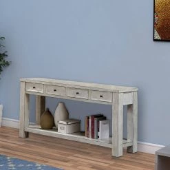 64 in. White Standard Rectangle Wood Console Table with 4-Drawers by Benjara -Cheap Benjara Store white benjara console tables bm203959 31 1000