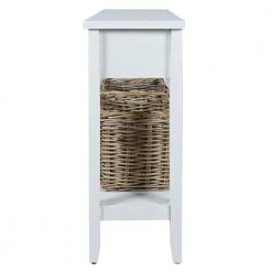 17 in. White Rectangle Wooden Console Table with 2-Drawers and 2 Rattan Baskets by Benjara -Cheap Benjara Store white benjara console tables bm269787 1f 1000