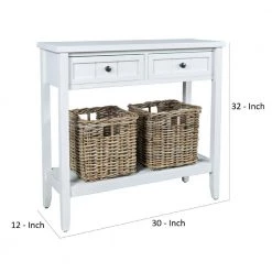 17 in. White Rectangle Wooden Console Table with 2-Drawers and 2 Rattan Baskets by Benjara -Cheap Benjara Store white benjara console tables bm269787 44 1000