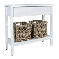 17 in. White Rectangle Wooden Console Table with 2-Drawers and 2 Rattan Baskets by Benjara -Cheap Benjara Store white benjara console tables bm269787 c3 1000
