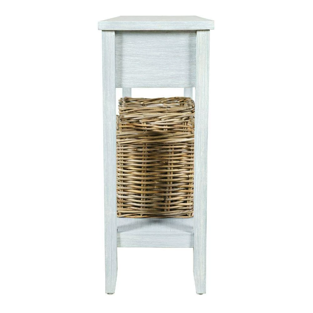 17 in. Washed Gray Wooden Rectangle Console Table with 2-Drawers and 2 Rattan Baskets by Benjara 5 17 in. Washed Gray Wooden Rectangle Console Table with 2-Drawers and 2 Rattan Baskets by Benjara - Image 5
