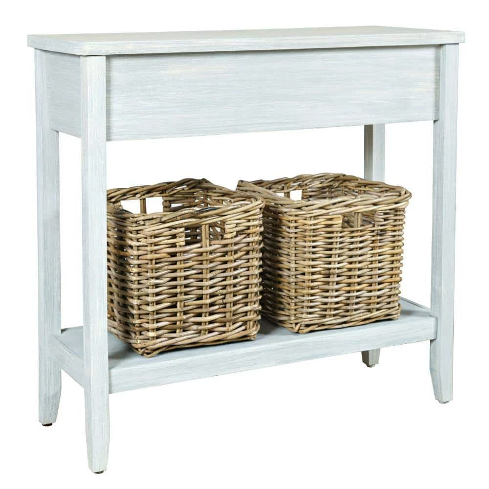 17 in. Washed Gray Wooden Rectangle Console Table with 2-Drawers and 2 Rattan Baskets by Benjara 3 17 in. Washed Gray Wooden Rectangle Console Table with 2-Drawers and 2 Rattan Baskets by Benjara - Image 3