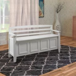 46 in. W White Wooden Storage Bench with Flip Top Seat and Ladder Style Back by Benjara -Cheap Benjara Store white benjara dining benches bm16797 31 1000