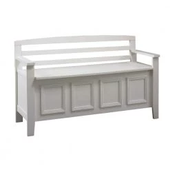 46 in. W White Wooden Storage Bench with Flip Top Seat and Ladder Style Back by Benjara