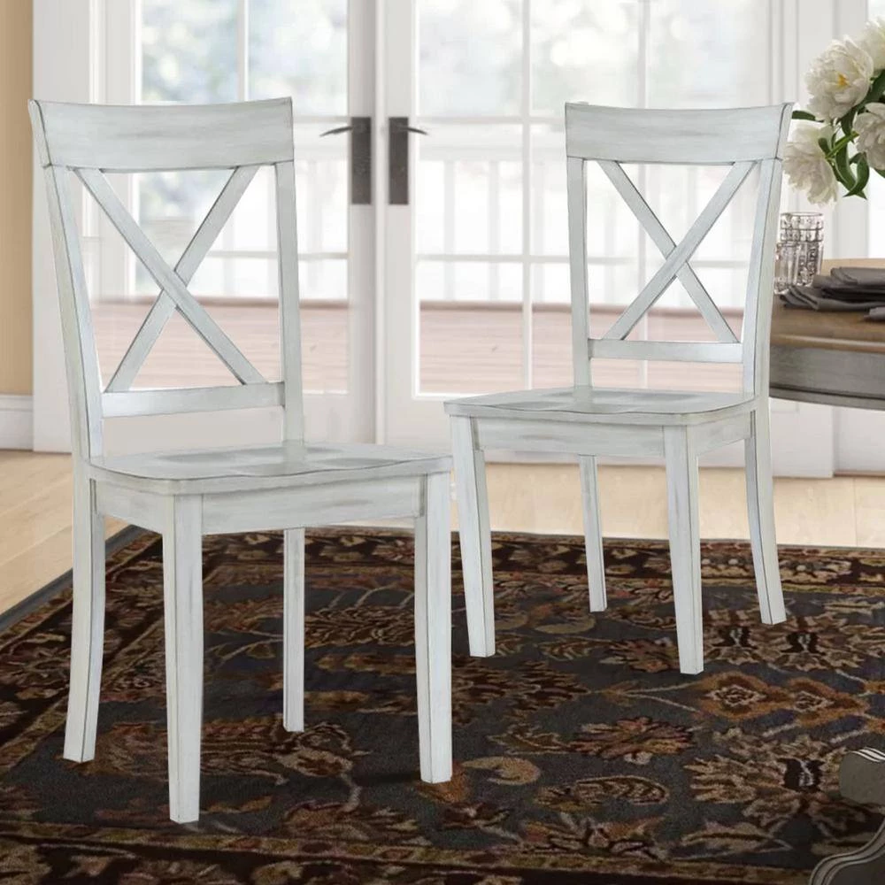 White Wooden Dining Chair with X Shaped Back (Set of 2) by Benjara 6 White Wooden Dining Chair with X Shaped Back (Set of 2) by Benjara - Image 6