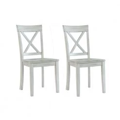 White Wooden Dining Chair with X Shaped Back (Set of 2) by Benjara