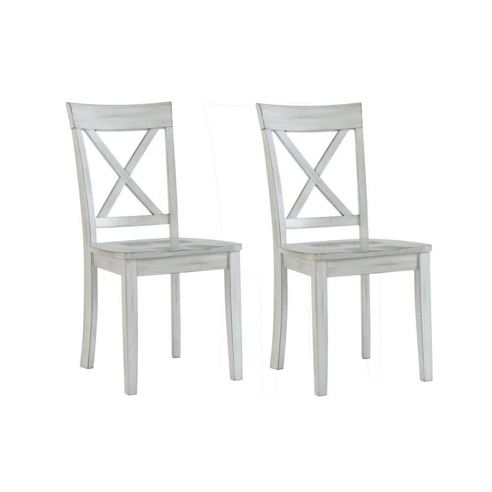 White Wooden Dining Chair with X Shaped Back (Set of 2) by Benjara 1 White Wooden Dining Chair with X Shaped Back (Set of 2) by Benjara