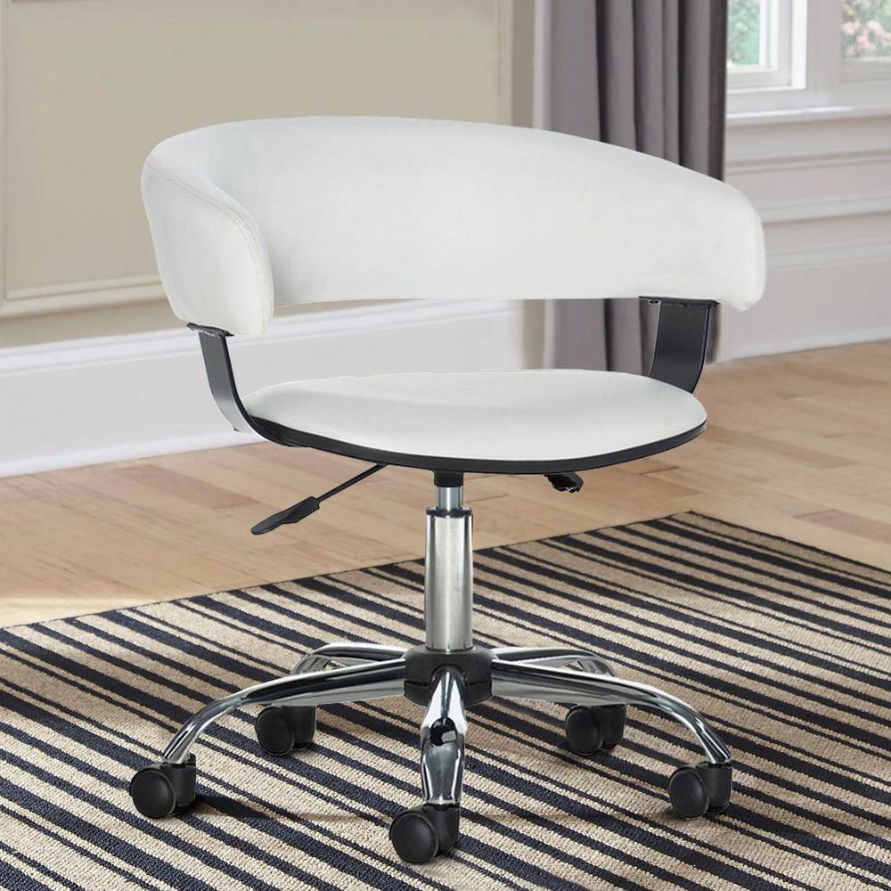 White Leatherette Bucket Seat Drafting Desk Chair with Casters by Benjara 6 White Leatherette Bucket Seat Drafting Desk Chair with Casters by Benjara - Image 6