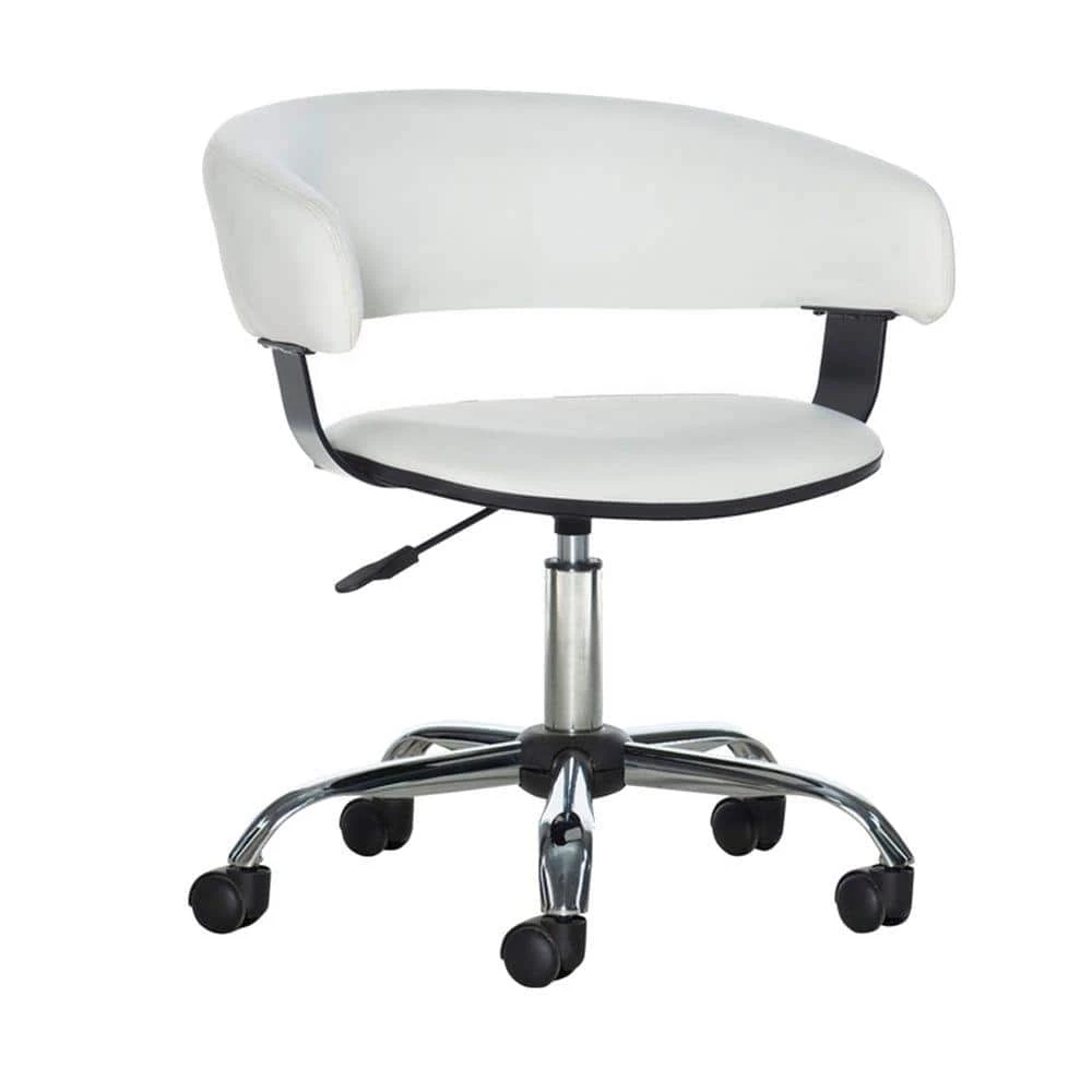 White Leatherette Bucket Seat Drafting Desk Chair with Casters by Benjara 1 White Leatherette Bucket Seat Drafting Desk Chair with Casters by Benjara