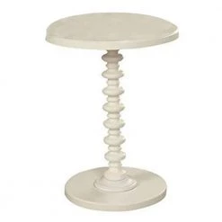 17 in. W White Round Wooden Side Table with Turned Base by Benjara