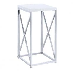 Fine Looking White and Silver Metal Accent Table by Benjara