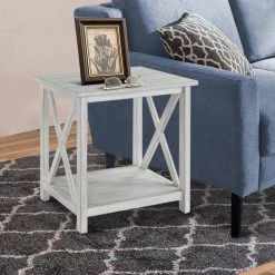 22 in. W White 1-Open Shelf Wooden End Table with X Shaped Accents by Benjara -Cheap Benjara Store white benjara end side tables bm239762 31 1000