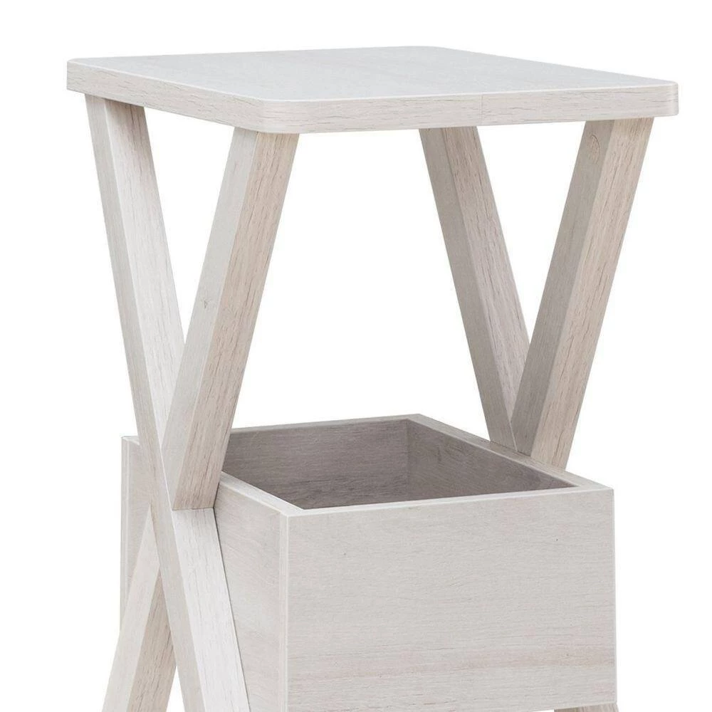 20 in. Oak White Square Wooden Side End Table with Box Shelf and Crossed Legs by Benjara 4 20 in. Oak White Square Wooden Side End Table with Box Shelf and Crossed Legs by Benjara - Image 4