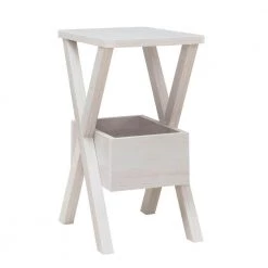 20 in. Oak White Square Wooden Side End Table with Box Shelf and Crossed Legs by Benjara