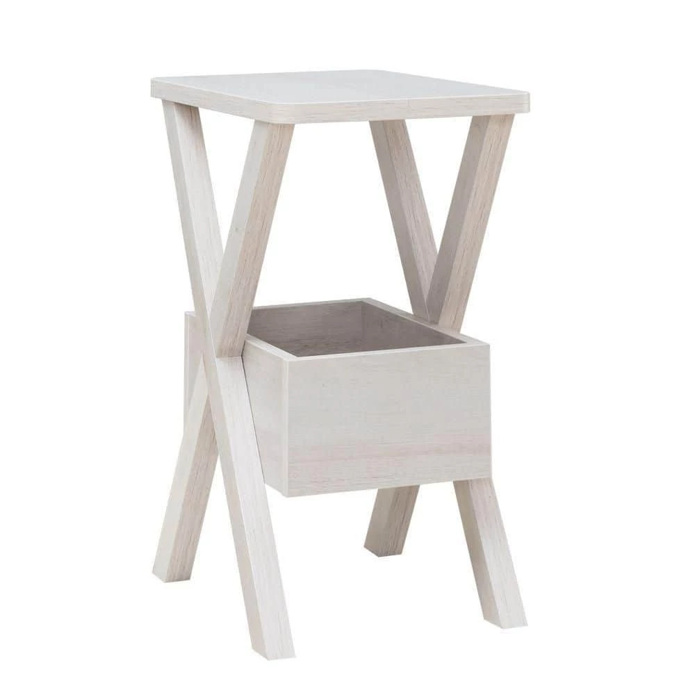 20 in. Oak White Square Wooden Side End Table with Box Shelf and Crossed Legs by Benjara 1 20 in. Oak White Square Wooden Side End Table with Box Shelf and Crossed Legs by Benjara