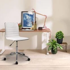 Contemporary White Polyurethane Seat Polyester Mid Back Desk Chair by Benjara 14 Contemporary White Polyurethane Seat Polyester Mid Back Desk Chair by Benjara -Cheap Benjara Store white benjara executive chairs bm159081 fa 1000