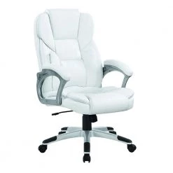 Contemporary 43 in. White Leather Executive High Back Chair by Benjara