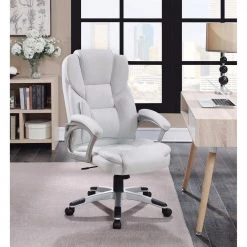 Contemporary 43 in. White Leather Executive High Back Chair by Benjara -Cheap Benjara Store white benjara executive chairs bm159125 76 1000