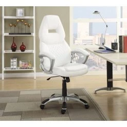 White Leather Sporty Executive High Back Office Chair by Benjara -Cheap Benjara Store white benjara executive chairs bm159404 31 1000
