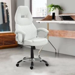 White Leather Sporty Executive High Back Office Chair by Benjara -Cheap Benjara Store white benjara executive chairs bm159404 c3 1000