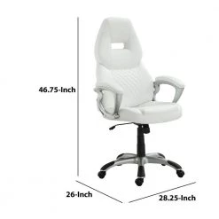 White Leather Sporty Executive High Back Office Chair by Benjara -Cheap Benjara Store white benjara executive chairs bm159404 fa 1000