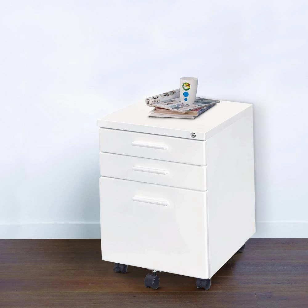 White Contemporary Style File Cabinet with Lock System and Caster Support by Benjara 6 White Contemporary Style File Cabinet with Lock System and Caster Support by Benjara - Image 6