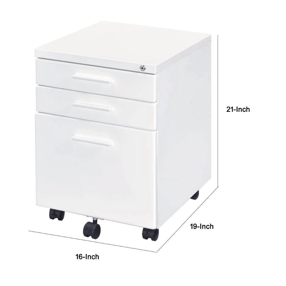 White Contemporary Style File Cabinet with Lock System and Caster Support by Benjara 5 White Contemporary Style File Cabinet with Lock System and Caster Support by Benjara - Image 5